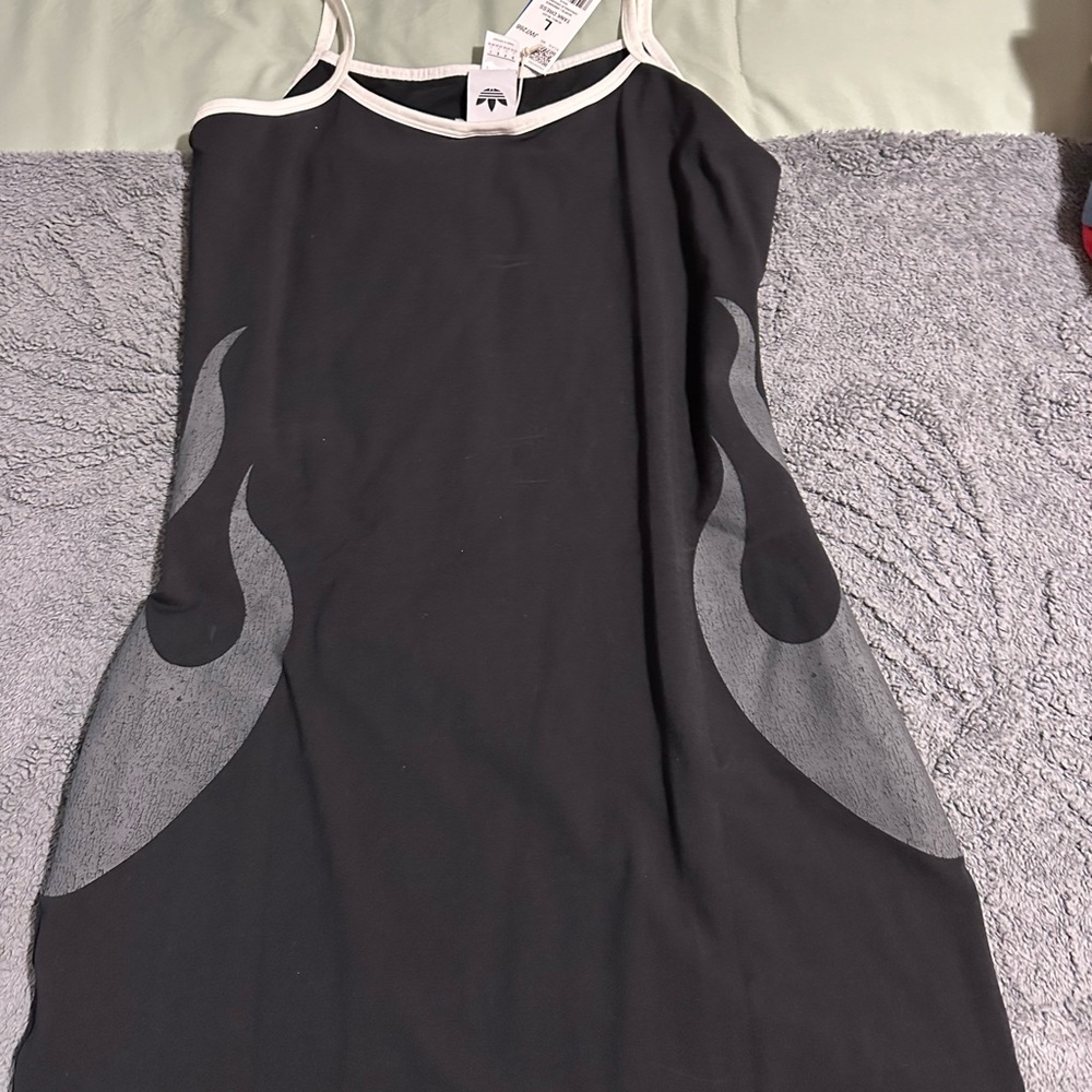 adidas Black Asymmetrical Slip Dress with Gray Flame Panels